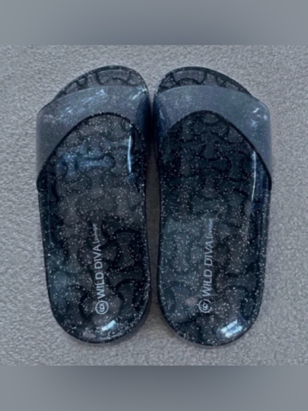 Wild Diva Black Sparkle Jelly Slides Sandals - Size 6